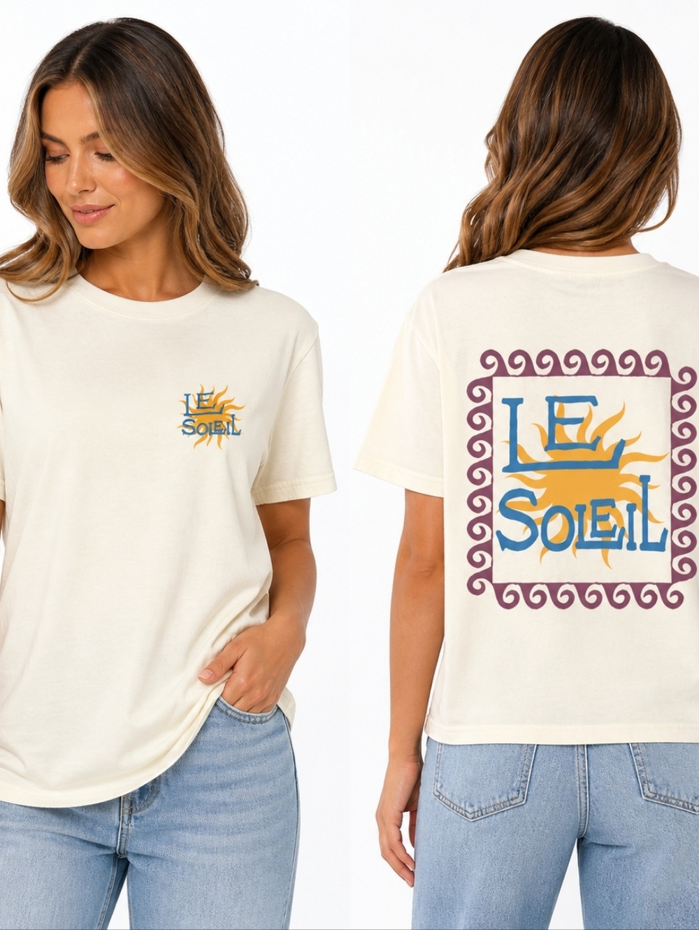 Common People ($110) Le Soleil Graphic T-Shirt Cream Sun Print Oversized Tee NWT
